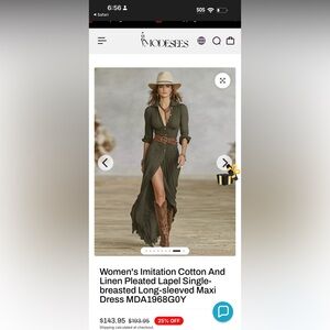 Olive Green Button-Front Maxi Dress with Deep V